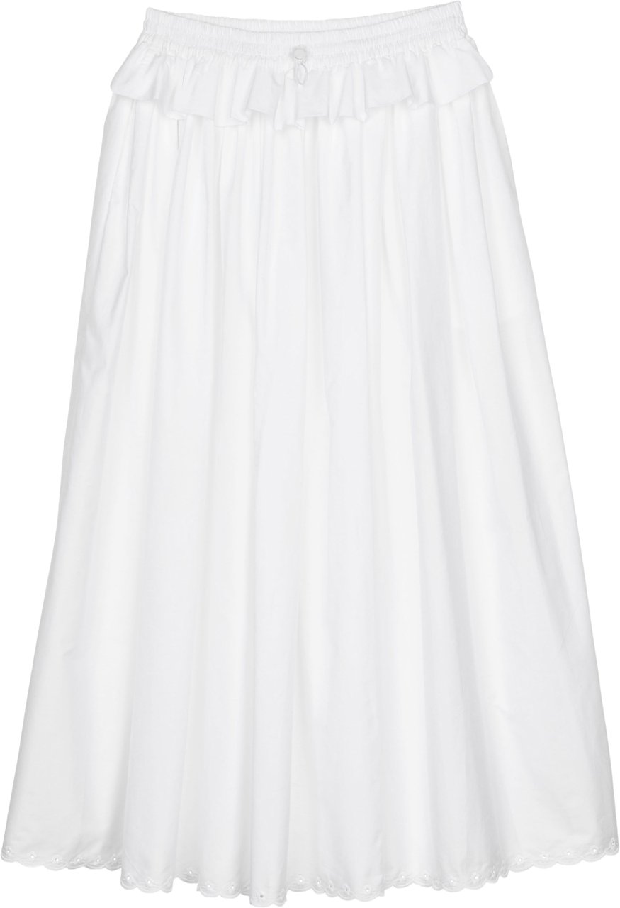 Cecilie Bahnsen Broderie Anglaise Midi Skirt with Gathered Waistband Wit