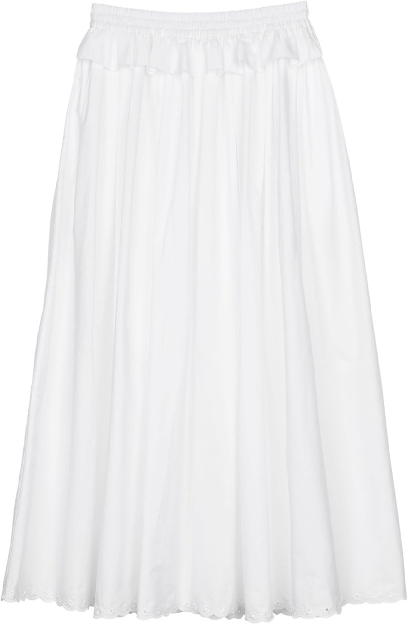 Cecilie Bahnsen Broderie Anglaise Midi Skirt with Gathered Waistband Wit