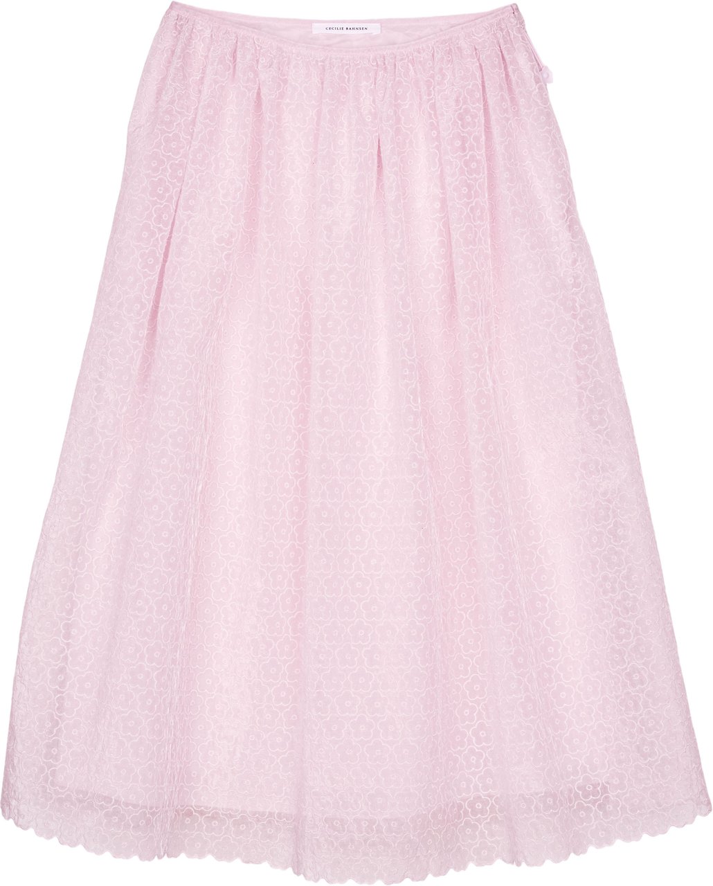 Cecilie Bahnsen Midi Skirt with Floral Embroidery and Adjustable Drawstring Roze