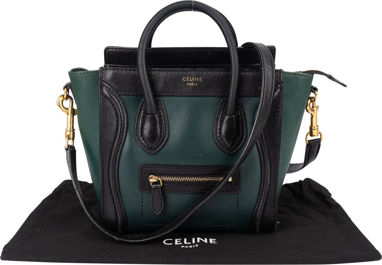 Celine Celine Bicolor Leather Luggage Handbag Groen