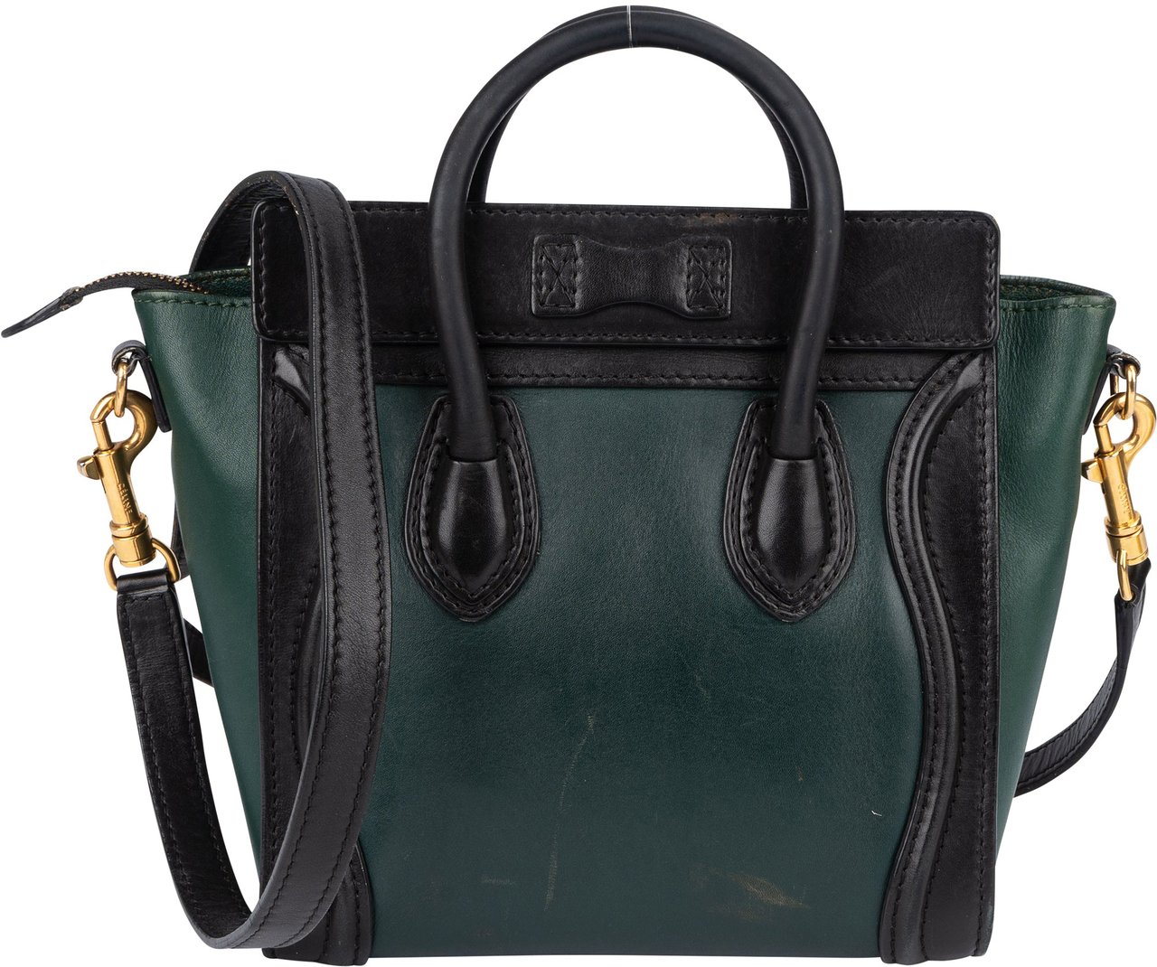 Celine Celine Bicolor Leather Luggage Handbag Groen