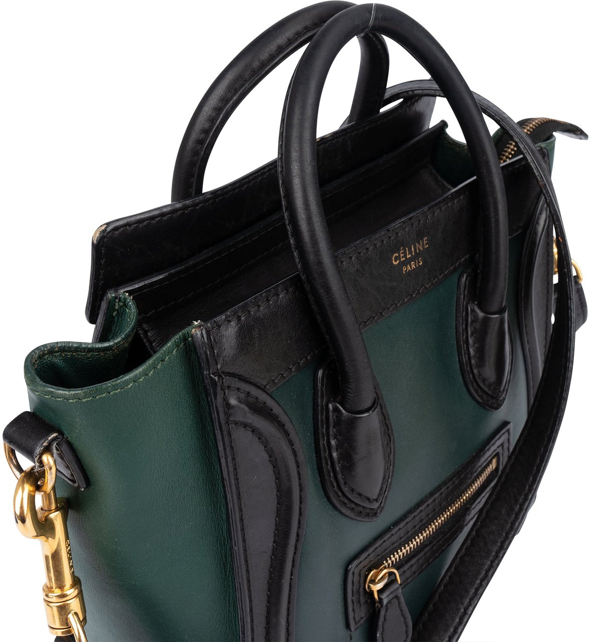 Celine Celine Bicolor Leather Luggage Handbag Groen