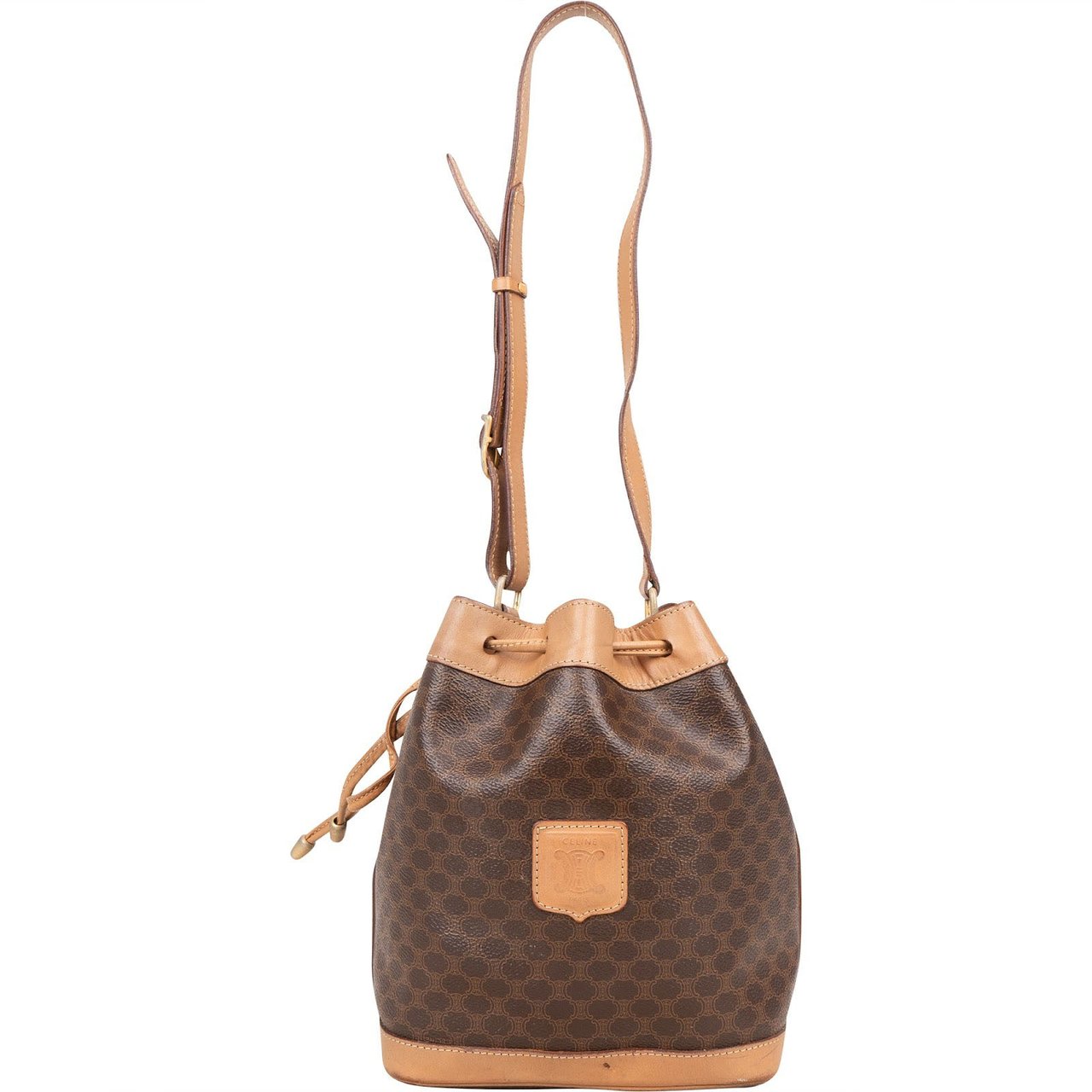Celine Celine Macadam Drawstring Bucket Shoulder Bag Bruin