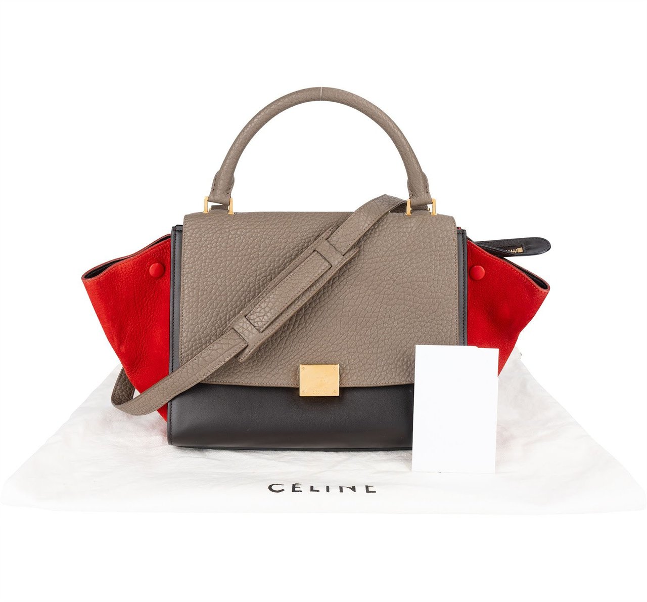 Celine Céline Suede Leather Trapeze Handbag Tricolor Divers