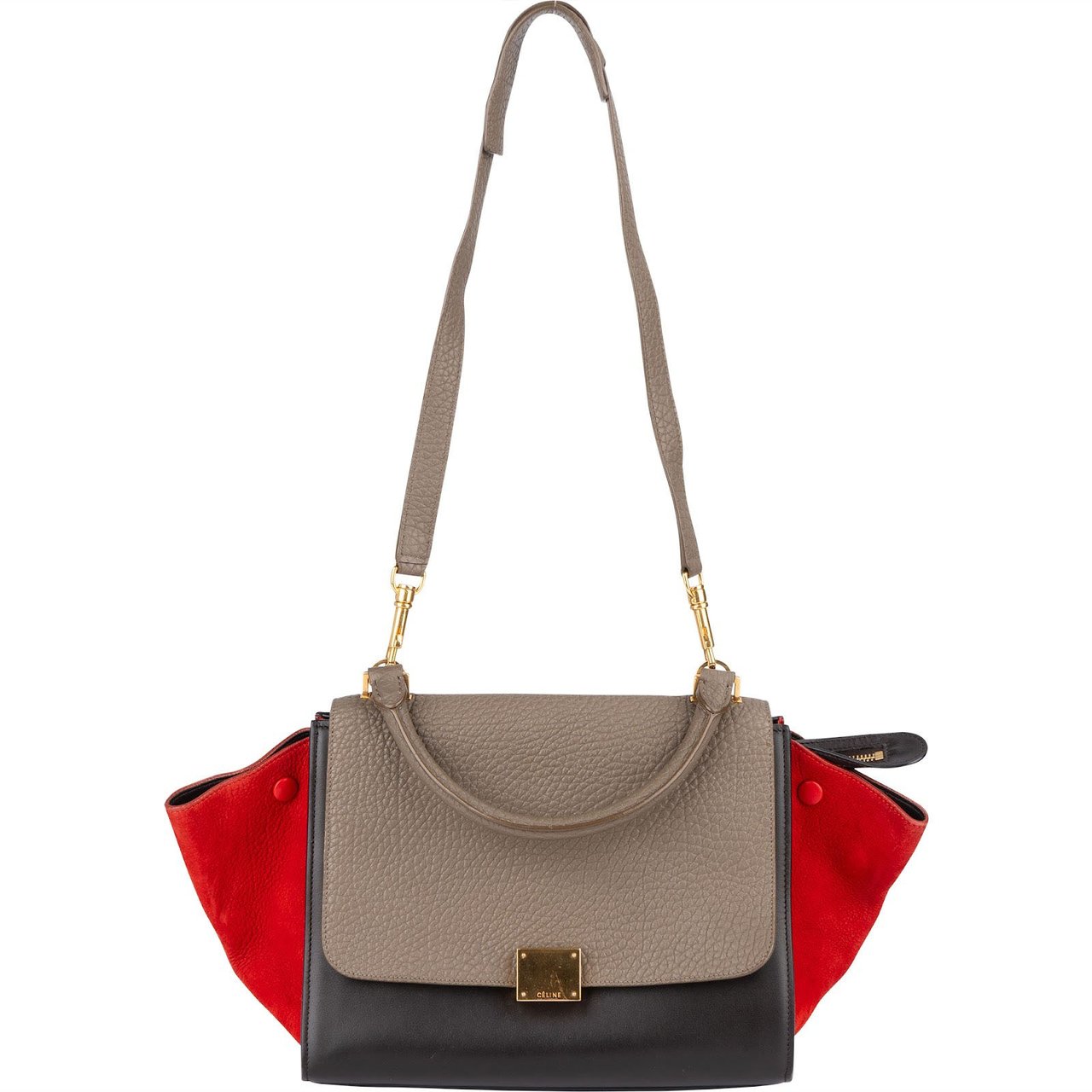 Celine Céline Suede Leather Trapeze Handbag Tricolor Divers