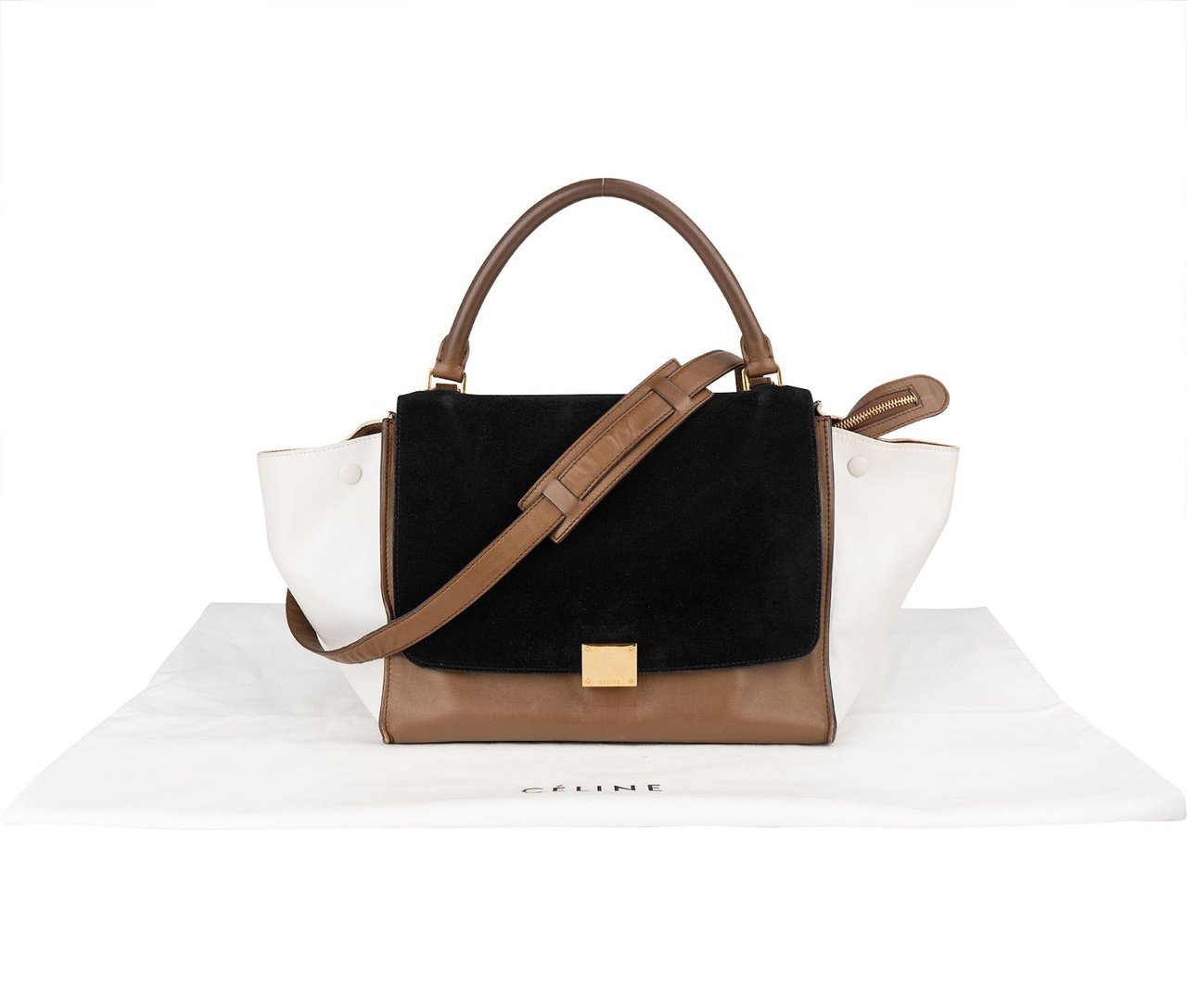 Celine Céline Suede Leather Trapeze Handbag Zwart