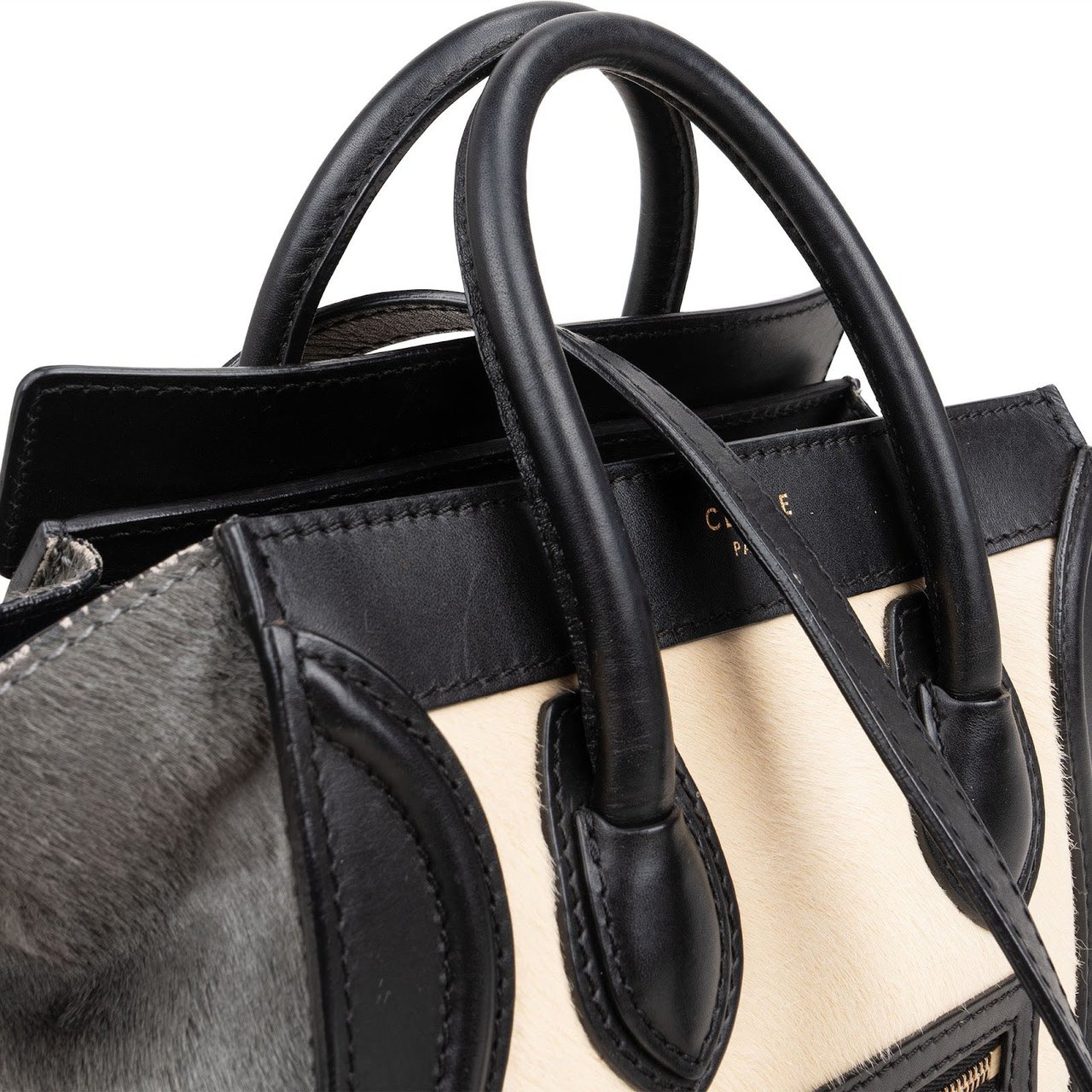 Celine Céline Calf Hair Luggage Handbag Zwart