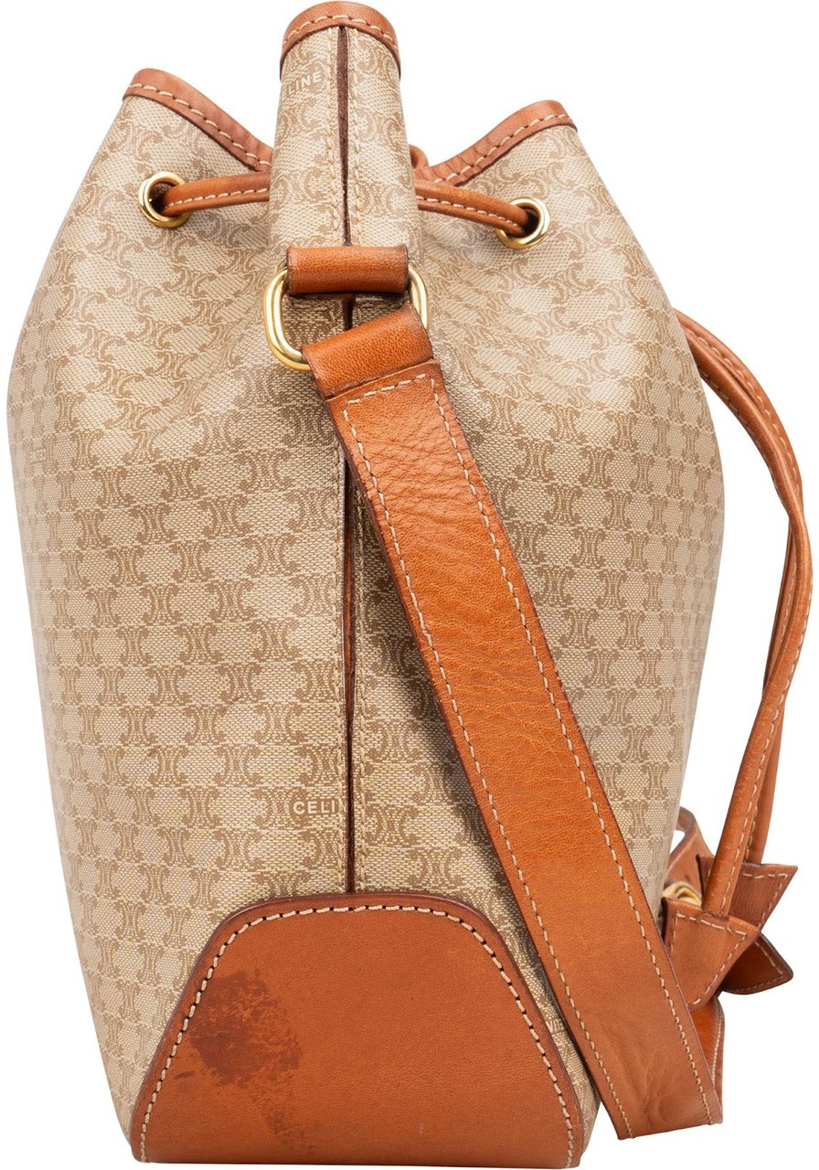 Celine Celine Macadam Canvas Drawstring Bucket Crossbody Bag Beige