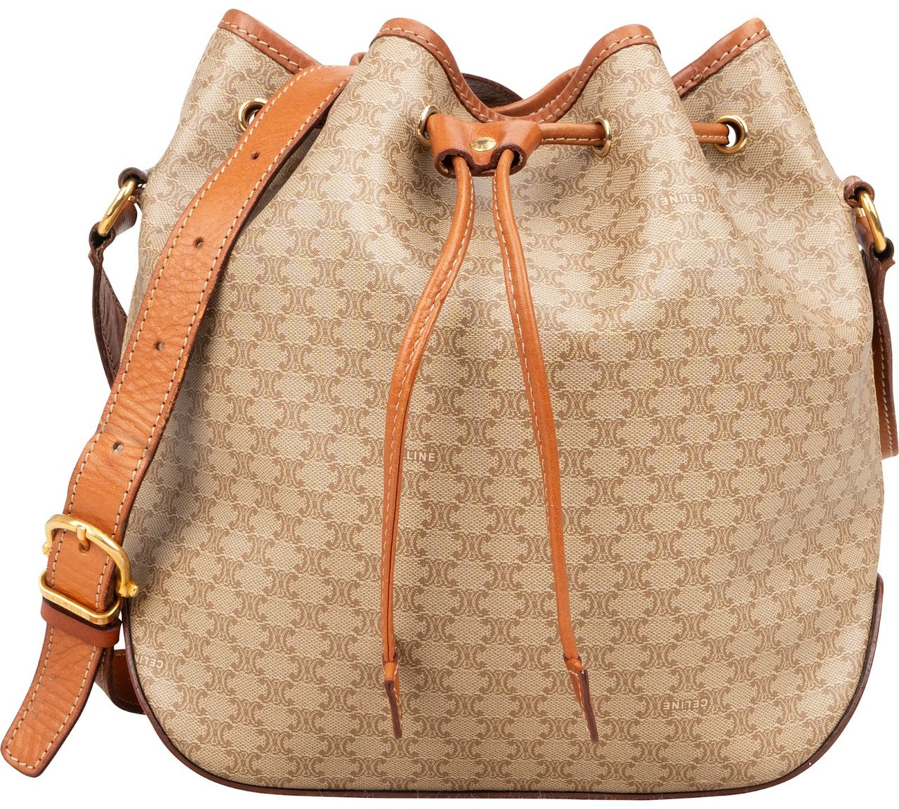 Celine Celine Macadam Canvas Drawstring Bucket Crossbody Bag Beige