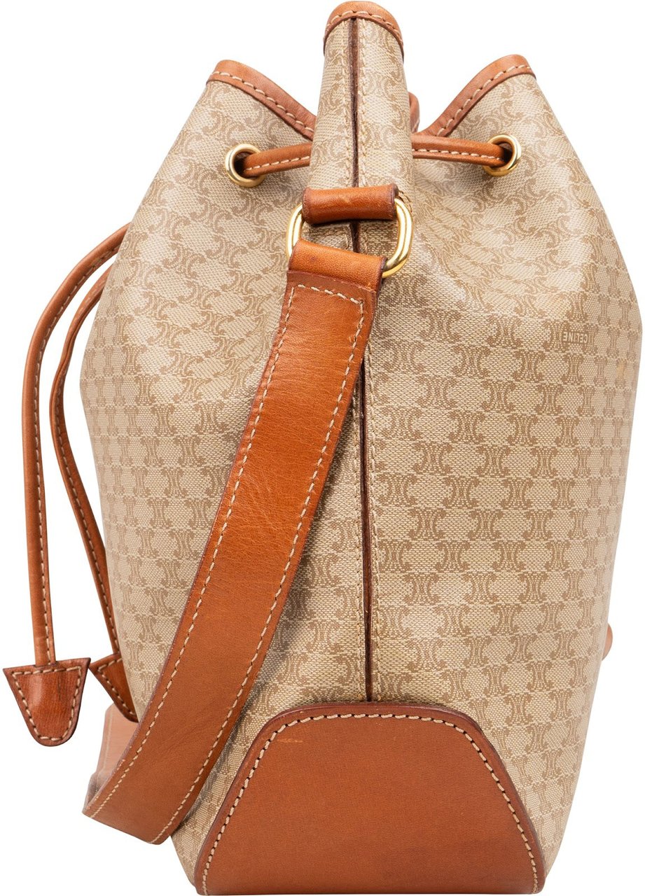Celine Celine Macadam Canvas Drawstring Bucket Crossbody Bag Beige