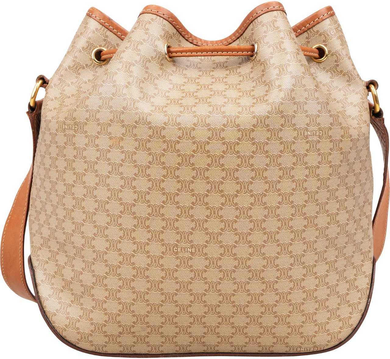 Celine Celine Macadam Canvas Drawstring Bucket Crossbody Bag Beige