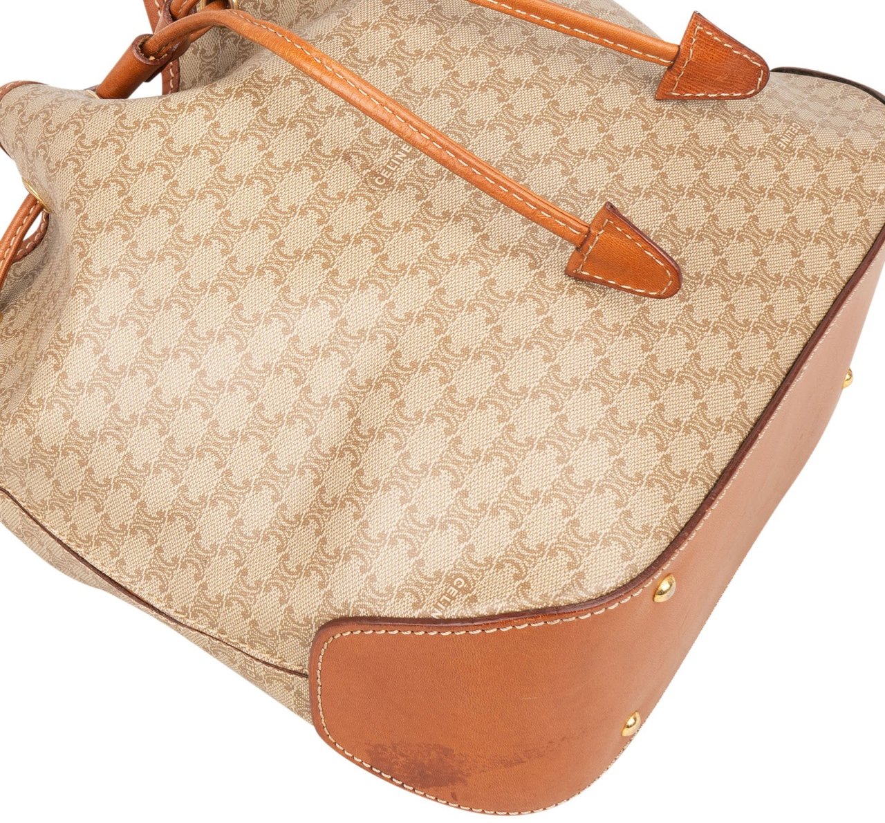 Celine Celine Macadam Canvas Drawstring Bucket Crossbody Bag Beige