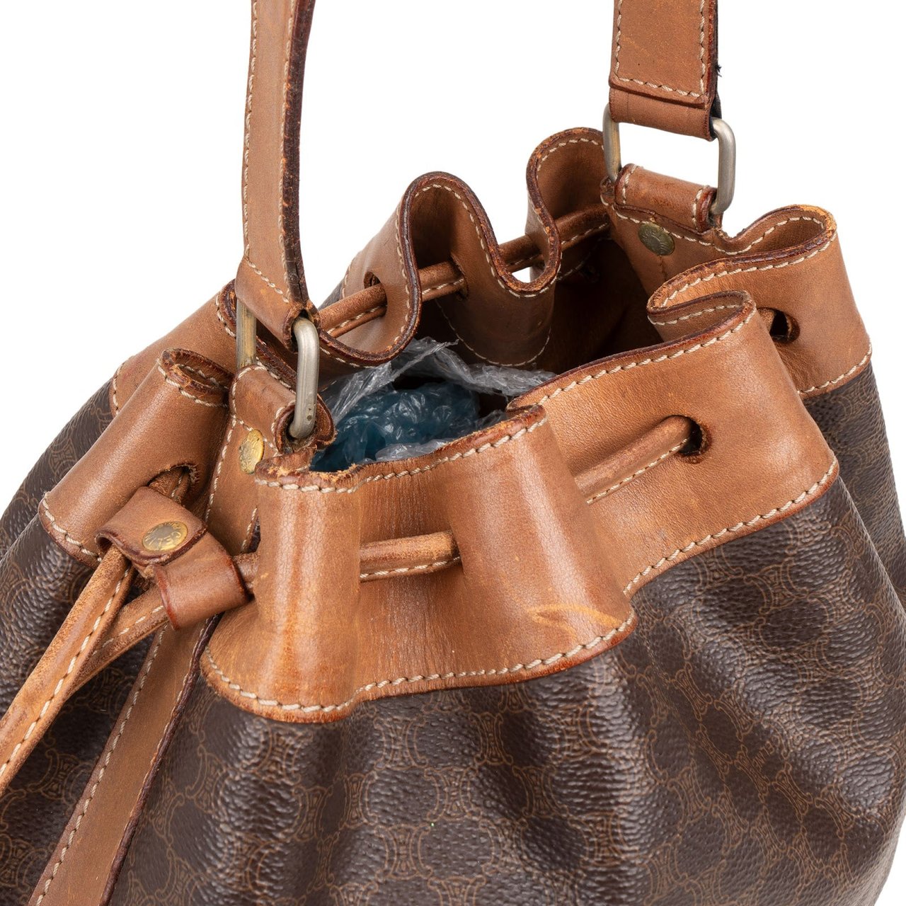 Celine Celine Macadam Monogram Drawstring Bucket Shoulder Bag Bruin