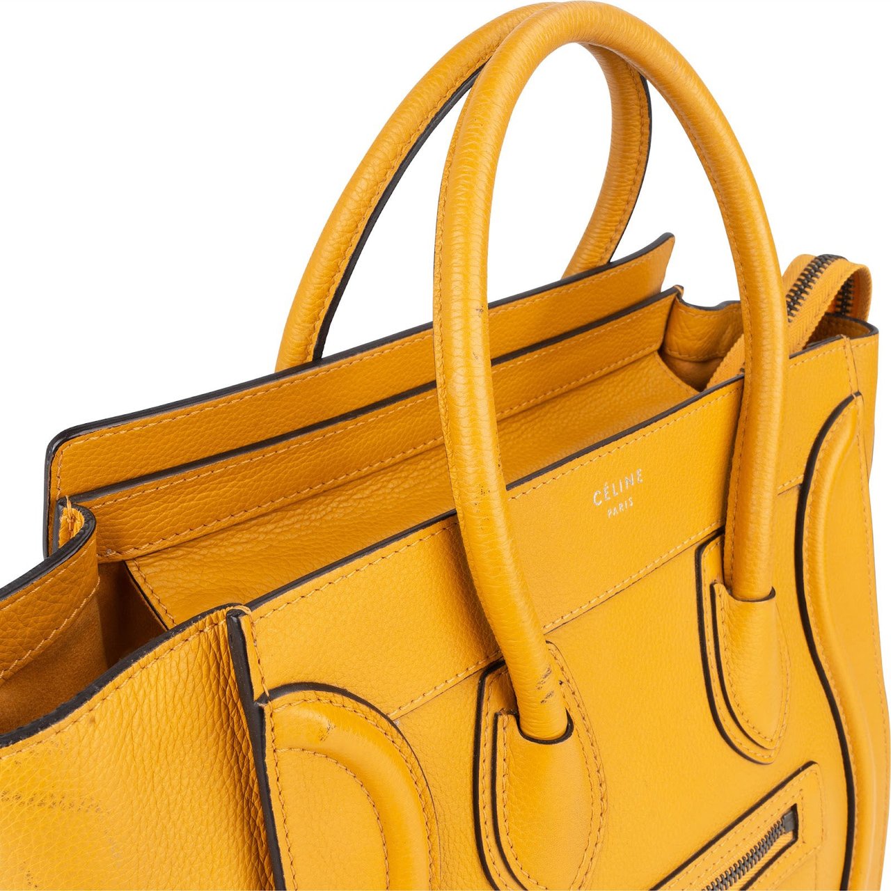 Celine Céline Yellow Leather Luggage Handbag Geel