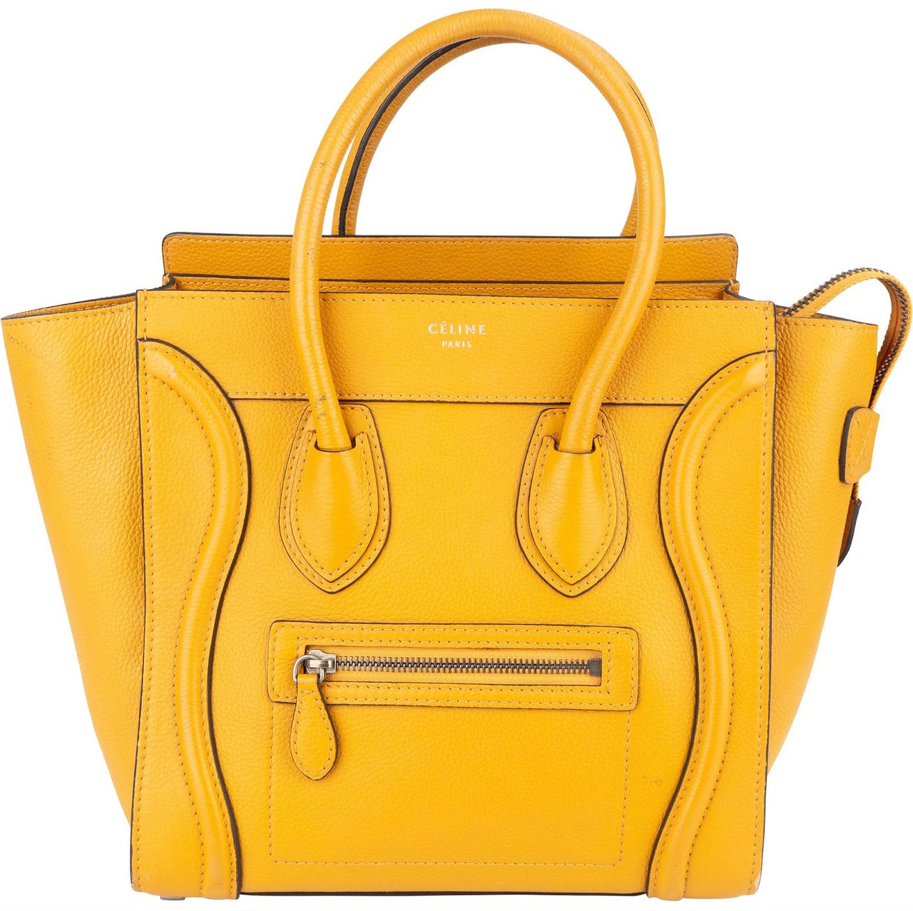 Celine Céline Yellow Leather Luggage Handbag Geel
