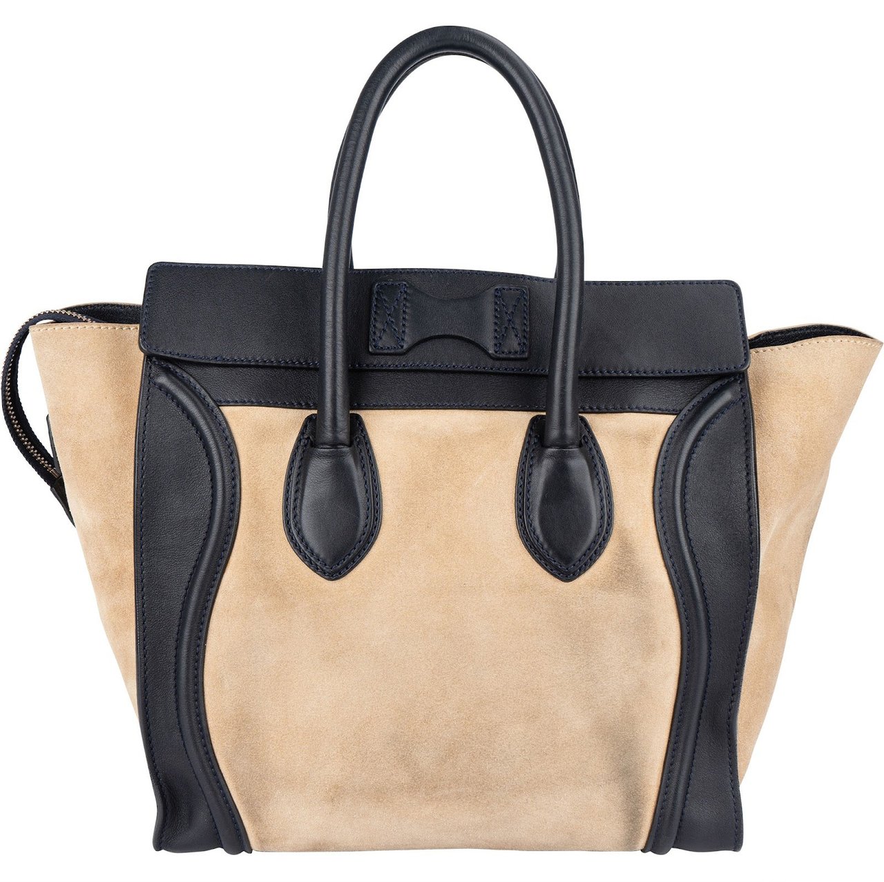 Celine Céline Bicolor Leather Luggage Handbag Beige