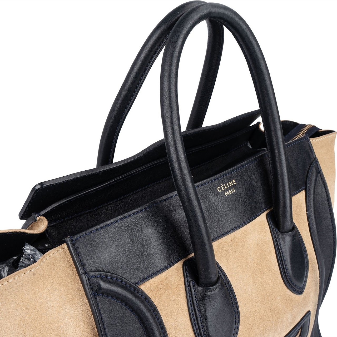 Celine Céline Bicolor Leather Luggage Handbag Beige