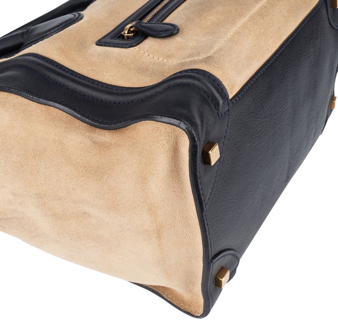 Celine Céline Bicolor Leather Luggage Handbag Beige