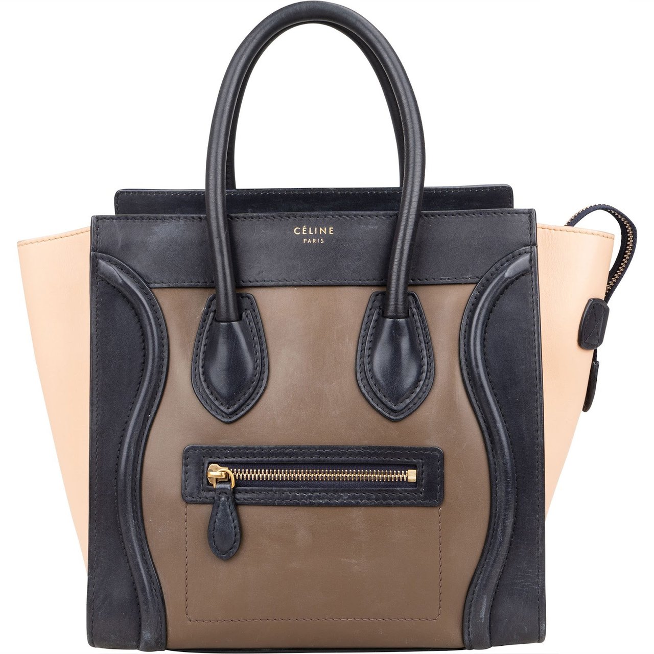 Celine Céline Tricolor Leather Luggage Handbag Zwart