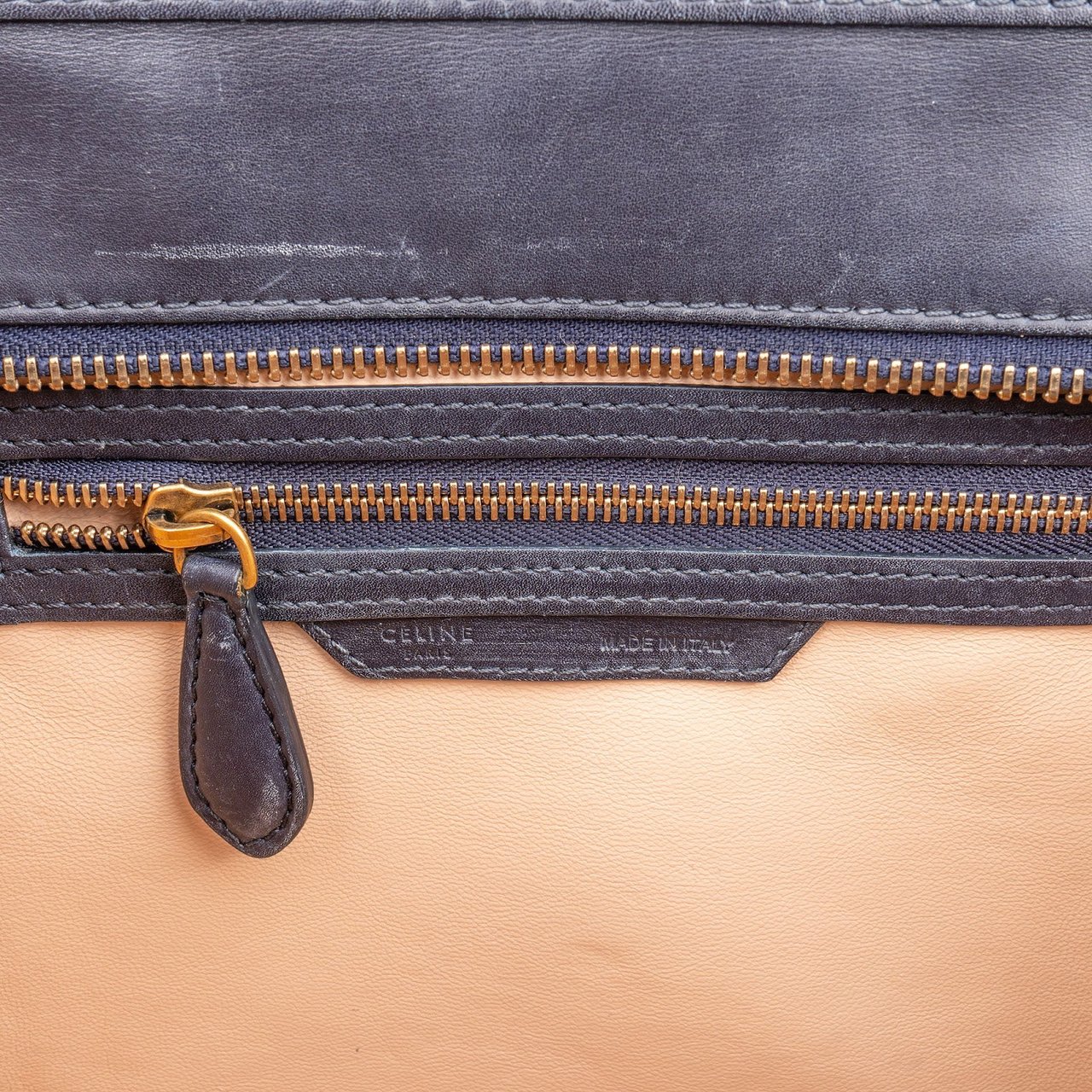 Celine Céline Tricolor Leather Luggage Handbag Zwart