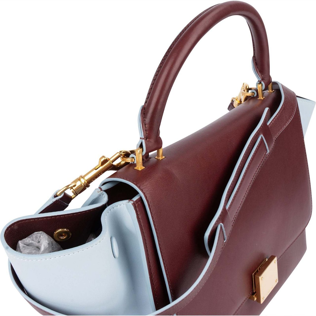 Celine Celine Bicolor Leather Trapeze Handbag Lichtblauw