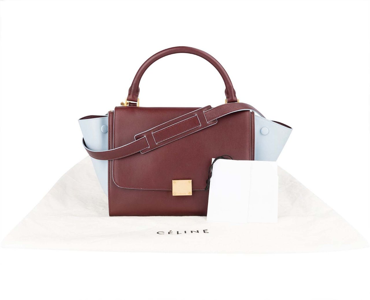 Celine Celine Bicolor Leather Trapeze Handbag Lichtblauw
