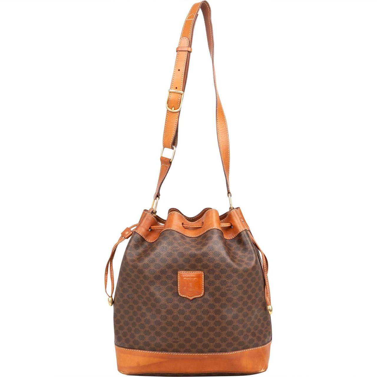 Celine Celine Macadam Canvas Drawstring Bucket Shoulder Bag Bruin