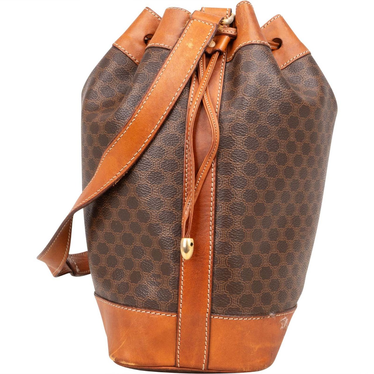 Celine Celine Macadam Canvas Drawstring Bucket Shoulder Bag Bruin