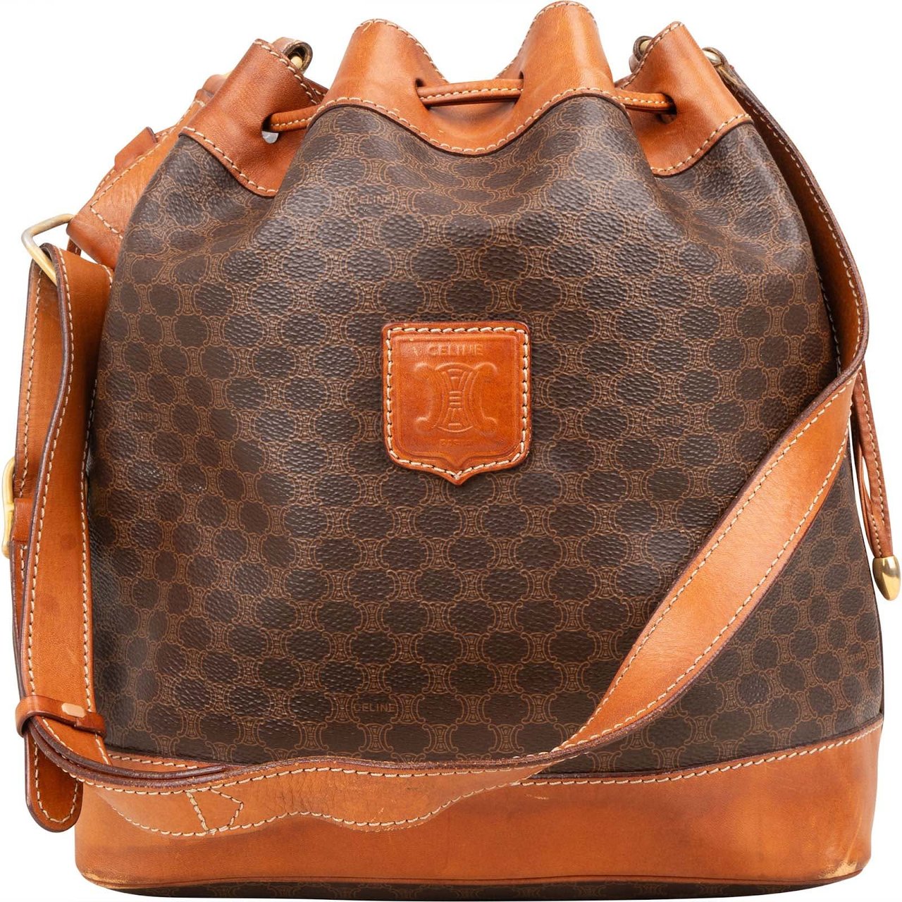 Celine Celine Macadam Canvas Drawstring Bucket Shoulder Bag Bruin