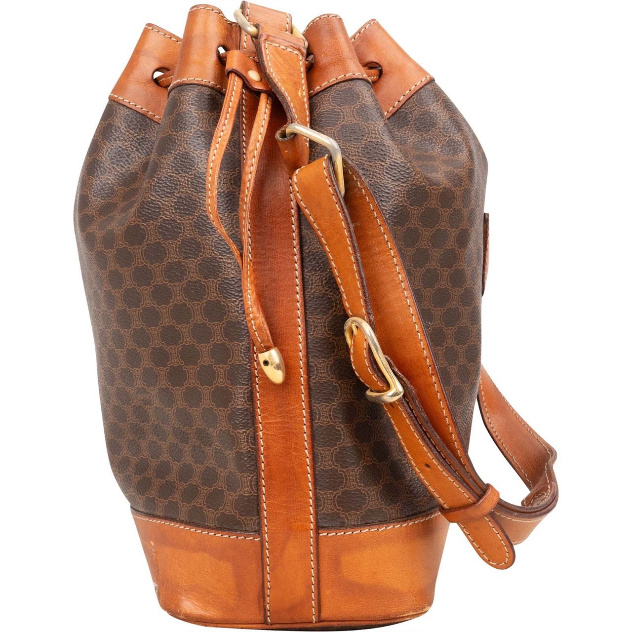 Celine Celine Macadam Canvas Drawstring Bucket Shoulder Bag Bruin