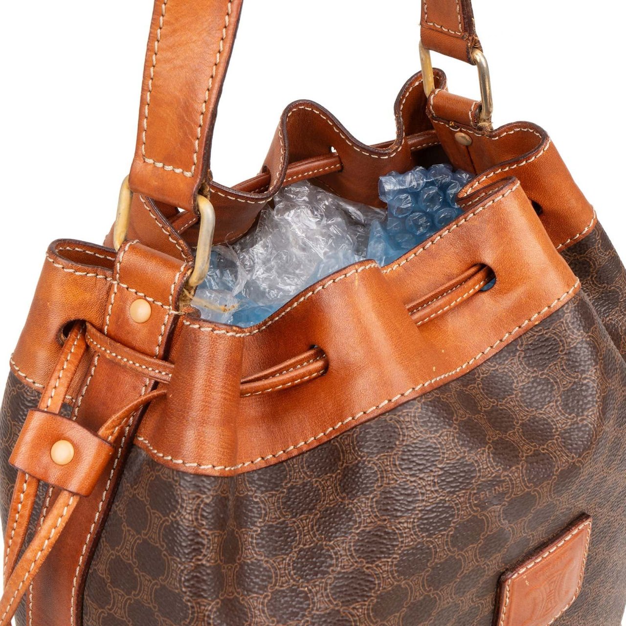 Celine Celine Macadam Canvas Drawstring Bucket Shoulder Bag Bruin