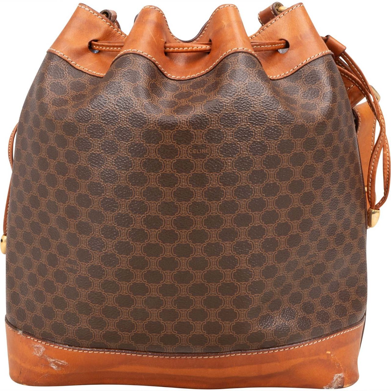 Celine Celine Macadam Canvas Drawstring Bucket Shoulder Bag Bruin