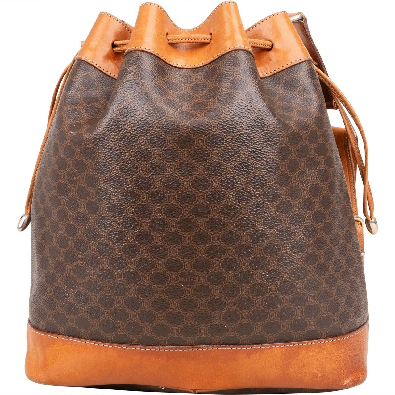 Celine Celine Macadam Canvas Drawstring Bucket Shoulder Bag Bruin