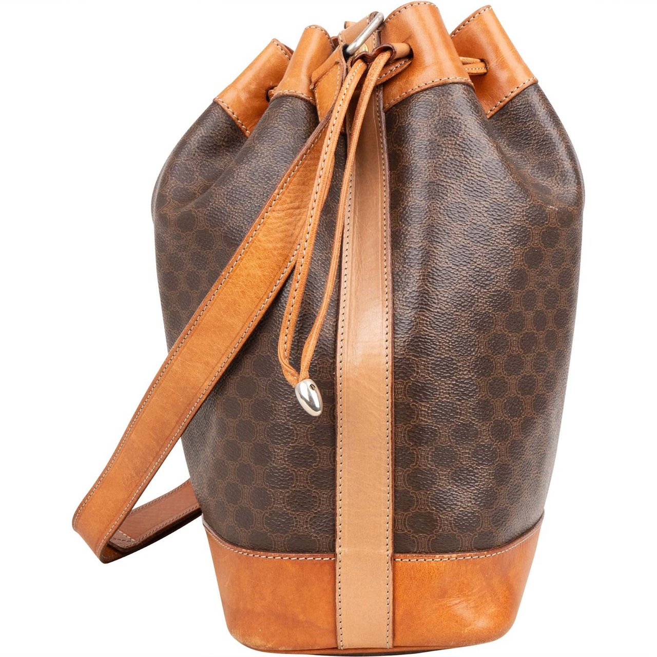 Celine Celine Macadam Canvas Drawstring Bucket Shoulder Bag Bruin