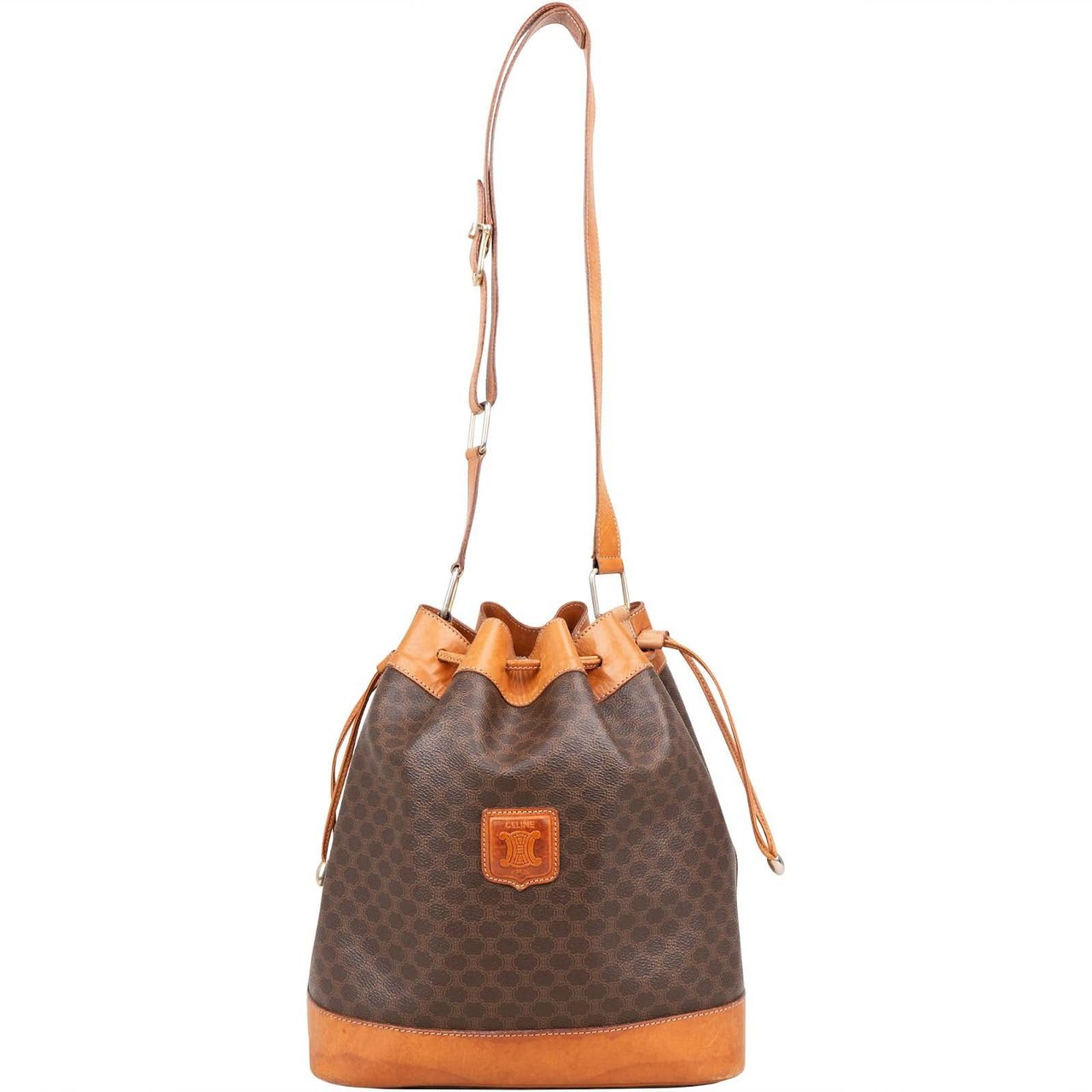 Celine Celine Macadam Canvas Drawstring Bucket Shoulder Bag Bruin