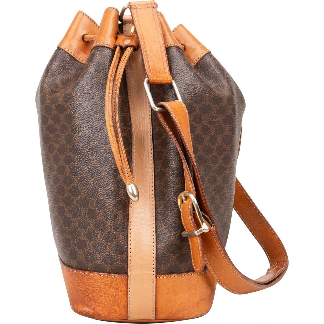 Celine Celine Macadam Canvas Drawstring Bucket Shoulder Bag Bruin