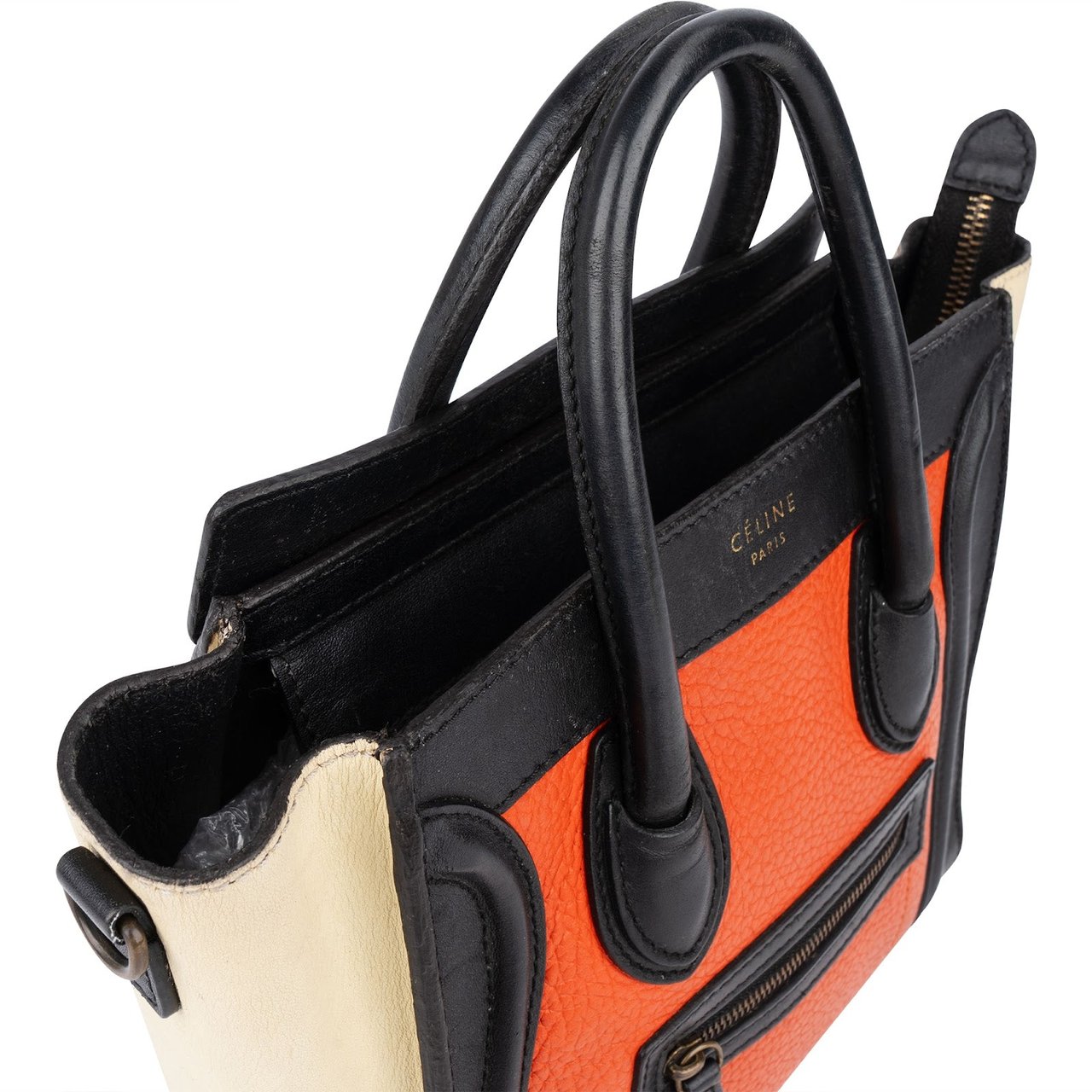 Celine Celine Tricolor Grained Leather Luggage Handbag Oranje