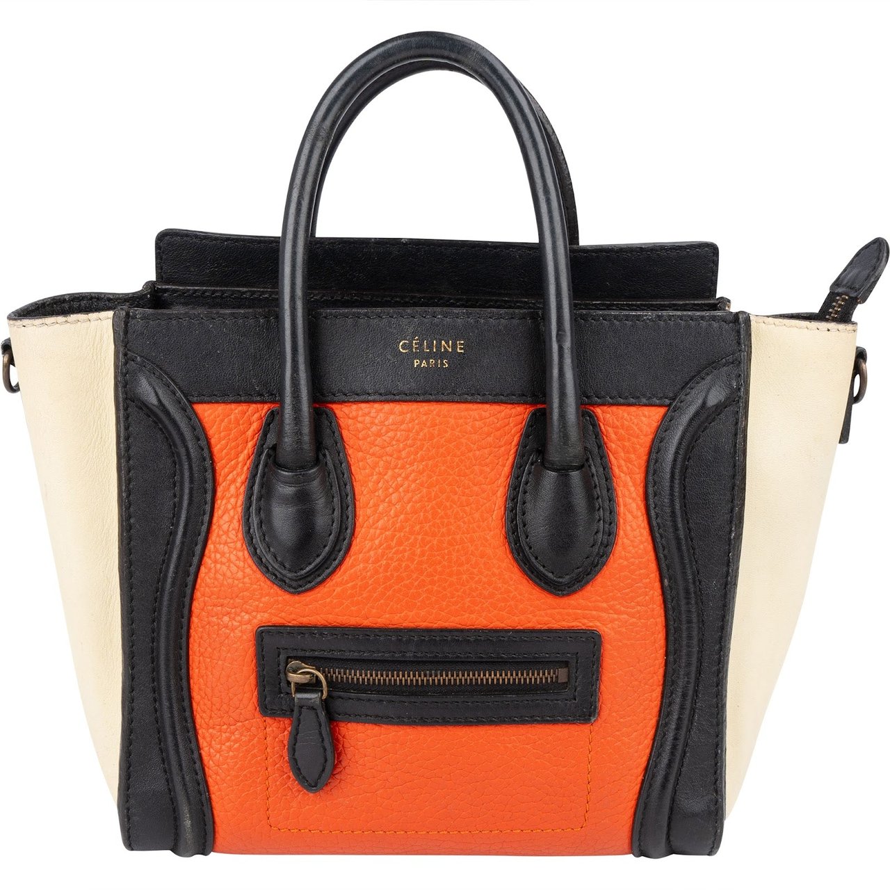 Celine Celine Tricolor Grained Leather Luggage Handbag Oranje