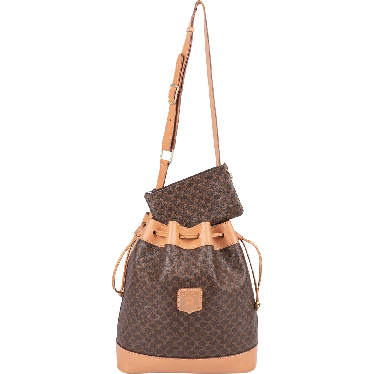 Celine Celine Maccadam Monogram Drawstring Bucket Shoulder Bag Bruin