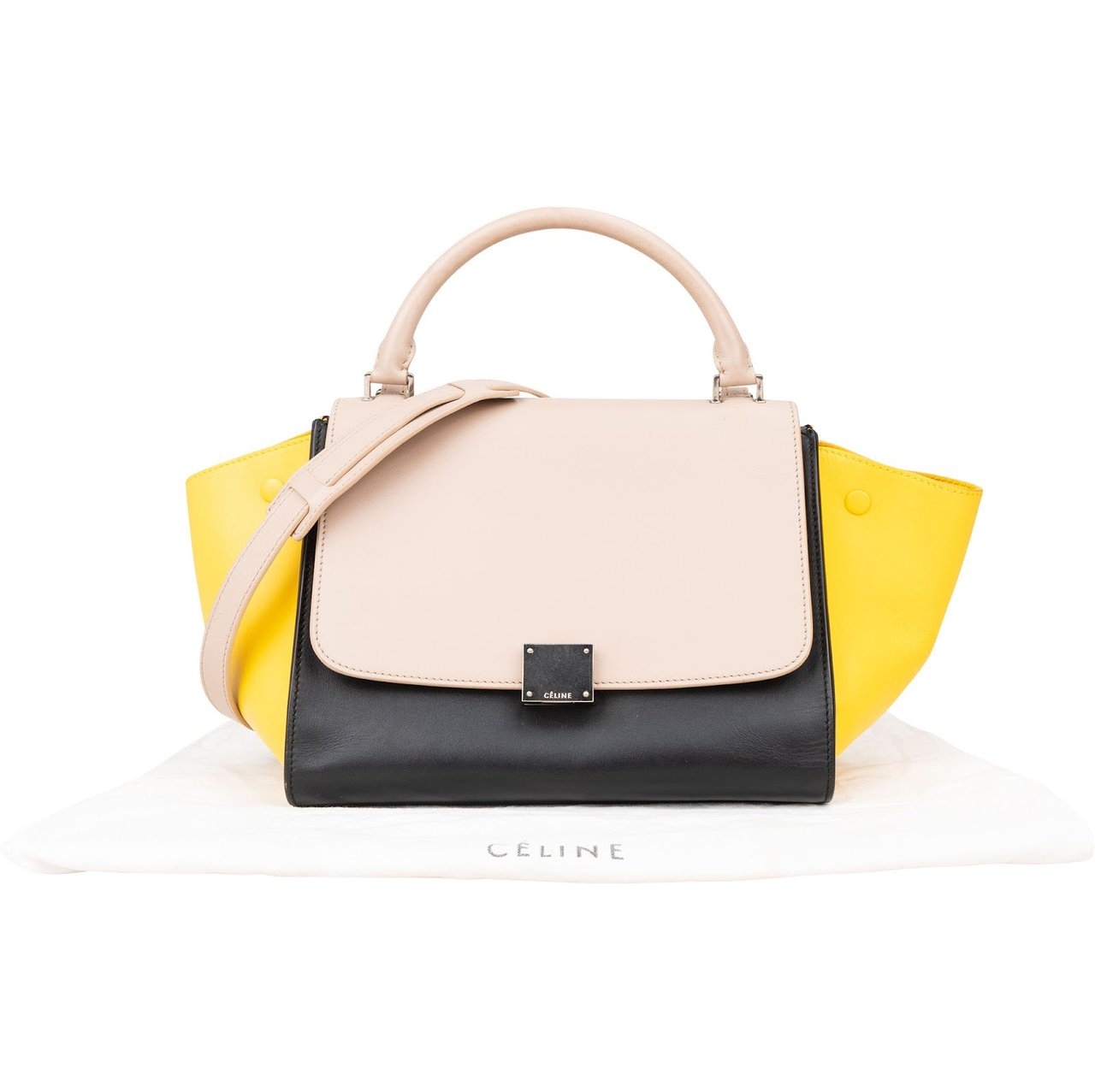 Celine Céline Tricolor Leather Trapeze Handbag Zwart