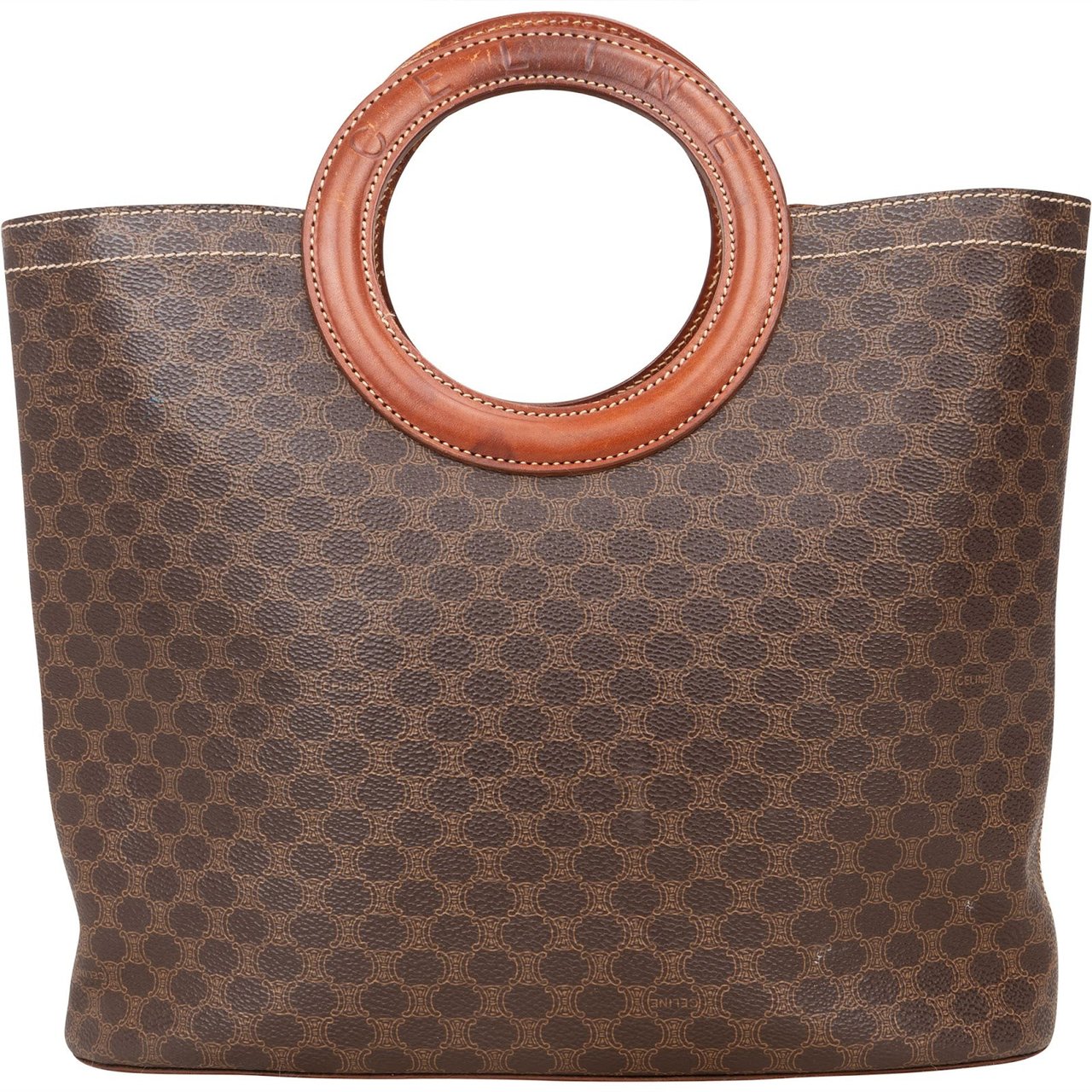 Celine Celine Monogram Macadam Ring Top Handle Handbag Bruin