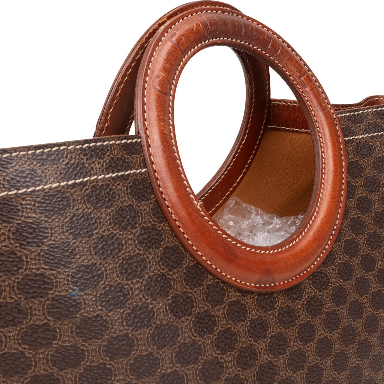 Celine Celine Monogram Macadam Ring Top Handle Handbag Bruin