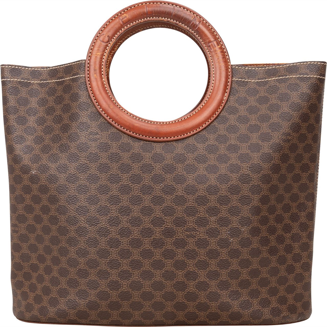 Celine Celine Monogram Macadam Ring Top Handle Handbag Bruin
