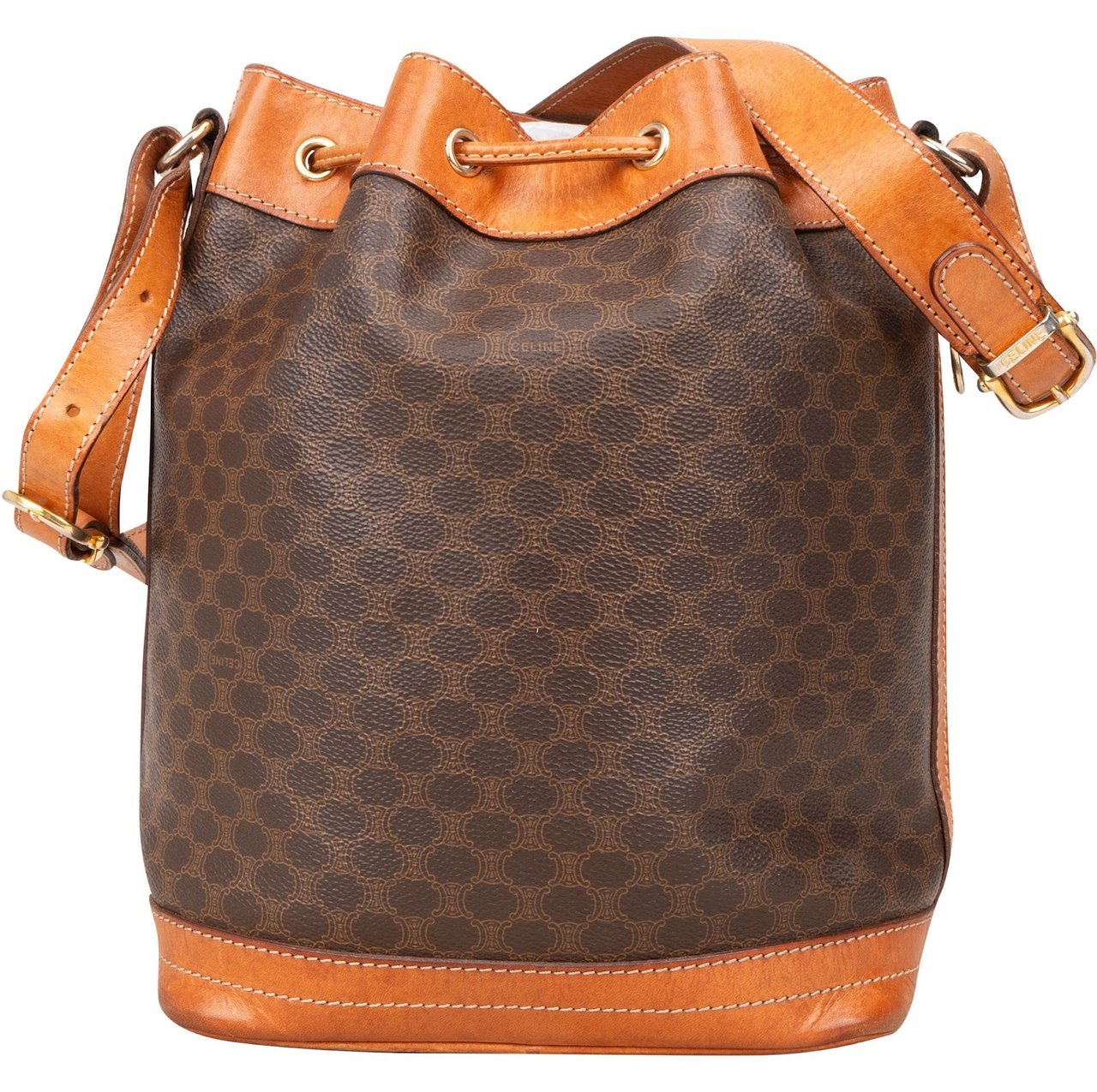 Celine Celine Macadam Canvas Drawstring Bucket Shoulder Bag Bruin