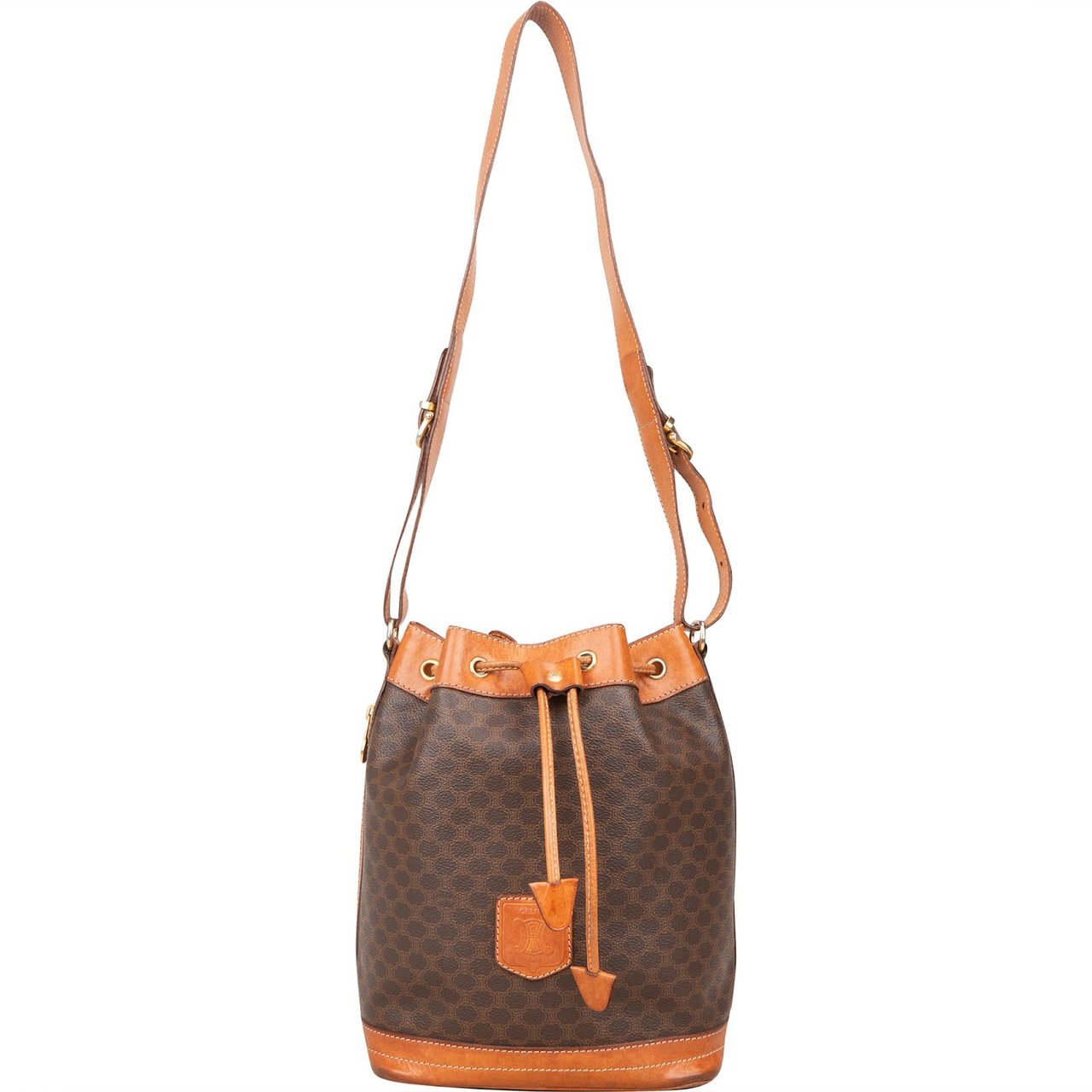 Celine Celine Macadam Canvas Drawstring Bucket Shoulder Bag Bruin