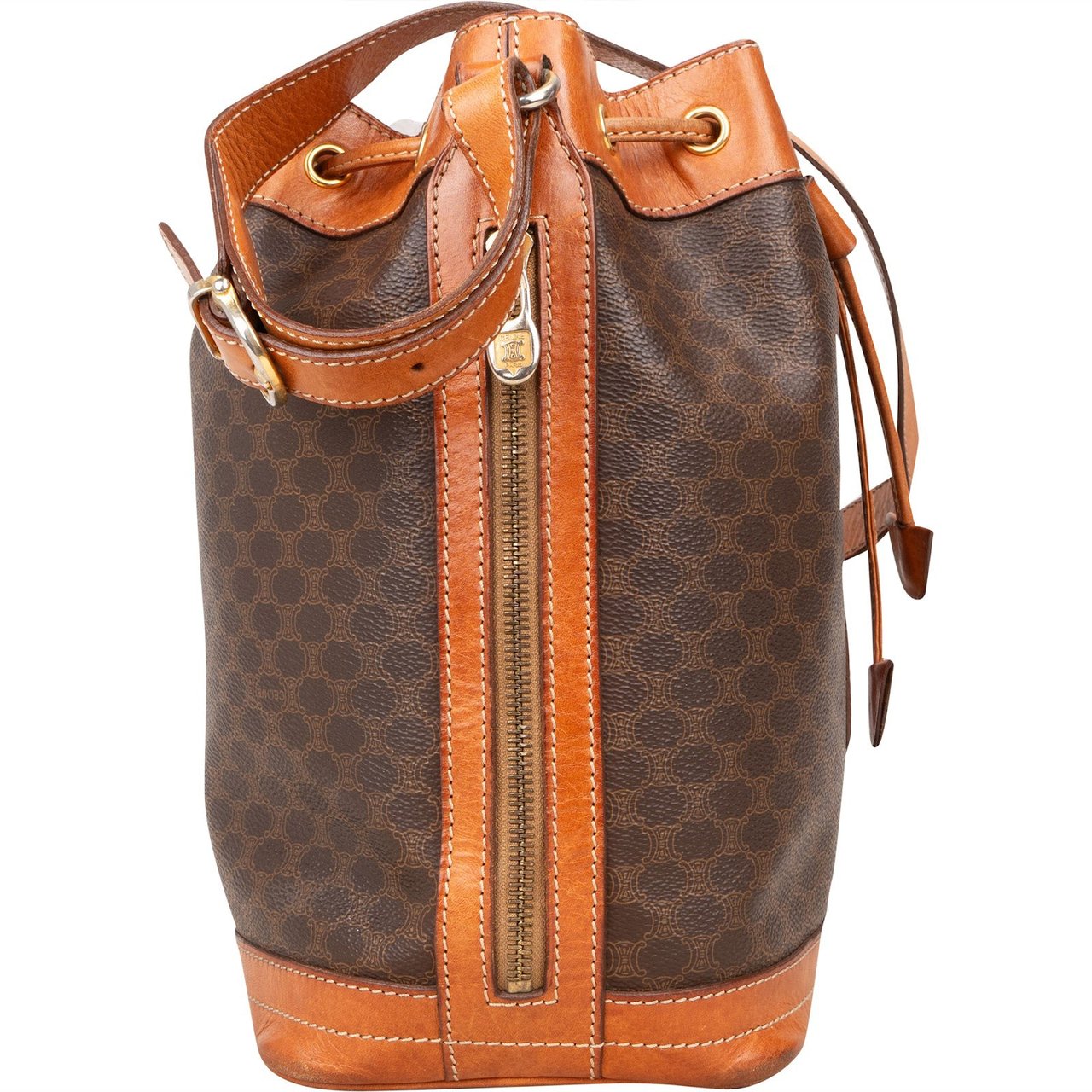 Celine Celine Macadam Canvas Drawstring Bucket Shoulder Bag Bruin