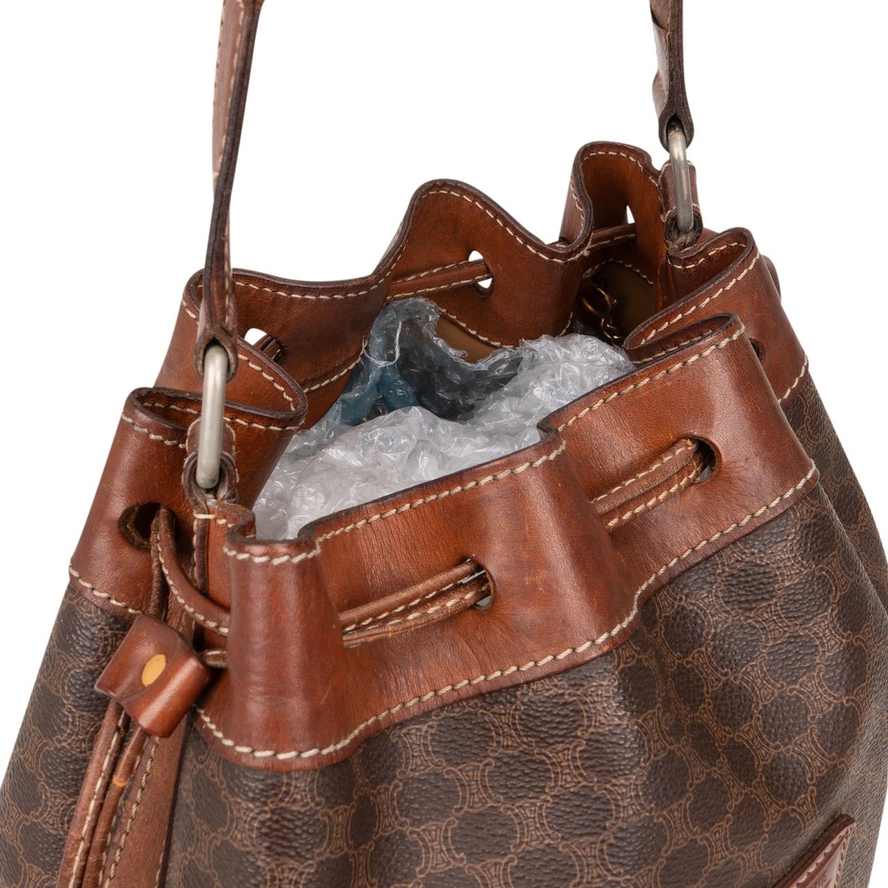 Celine Celine Macadam Canvas Drawstring Bucket Shoulder Bag Bruin