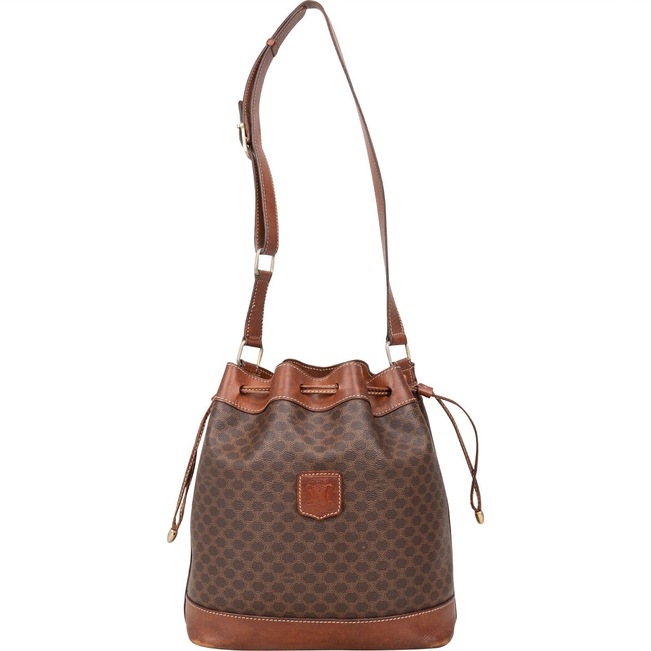 Celine Celine Macadam Canvas Drawstring Bucket Shoulder Bag Bruin