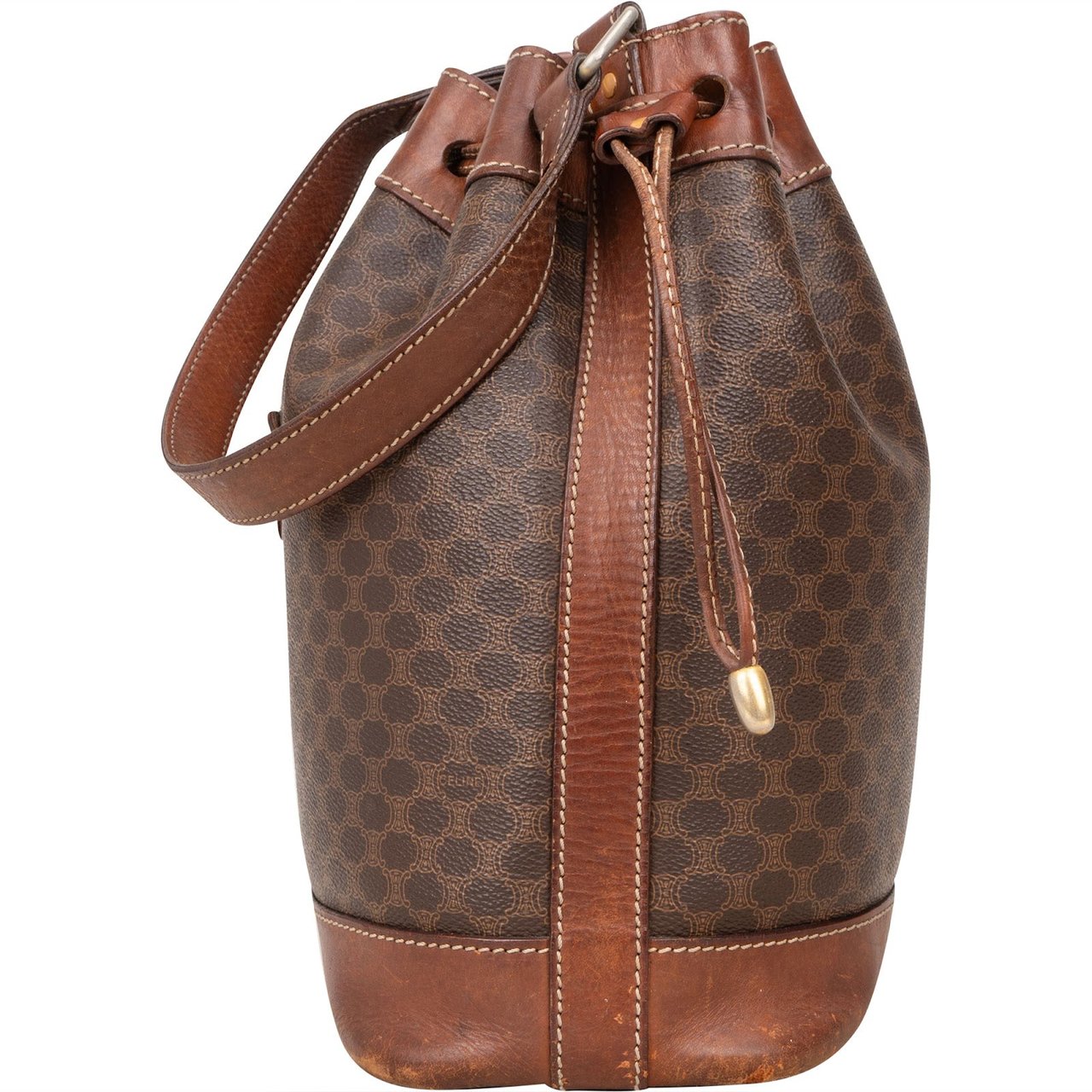 Celine Celine Macadam Canvas Drawstring Bucket Shoulder Bag Bruin