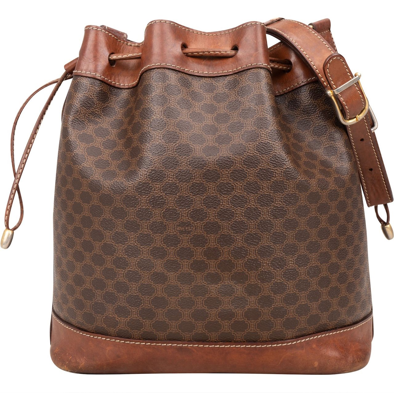 Celine Celine Macadam Canvas Drawstring Bucket Shoulder Bag Bruin